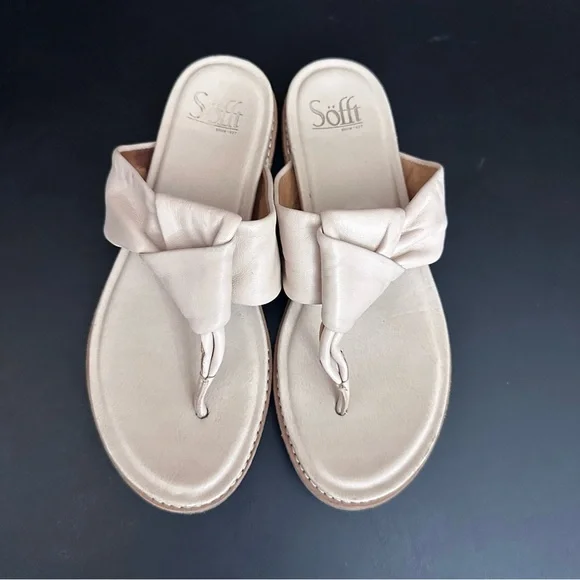 Sofft Essie Sandals Women's 8M Beige Leather Comfort Thong Flip Flop Knot - Picture 6 of 10